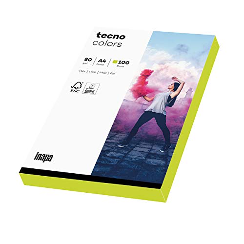 inapa farbiges Druckerpapier, buntes Papier tecno Colors: 80 g/m², A4, 100 Blatt, neon grün von inapa