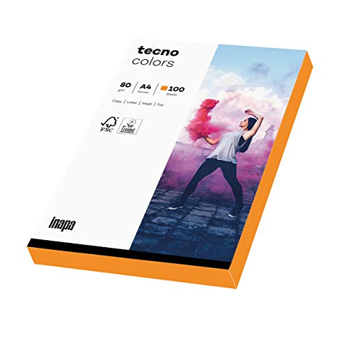 inapa farbiges Druckerpapier, buntes Papier tecno Colors: 80 g/m², A4, 100 Blatt, neon orange von inapa