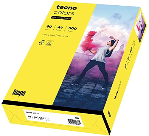 inapa farbiges Druckerpapier, buntes Papier tecno Colors: 80 g/m², A4, 500 Blatt, gelb von inapa