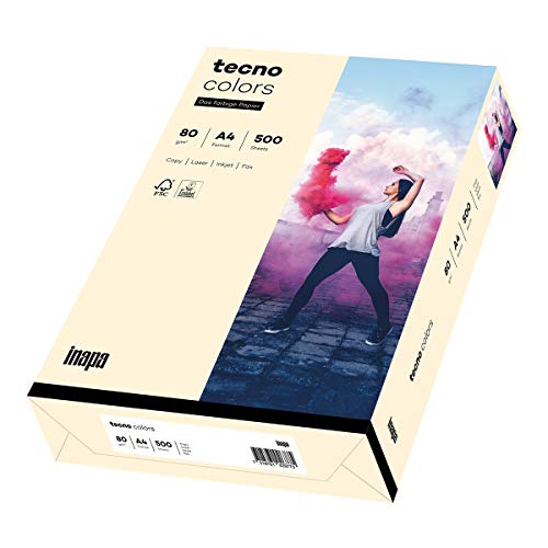 inapa farbiges Druckerpapier, buntes Papier tecno Colors: 80 g/m², A4, 500 Blatt, hellchamois von inapa