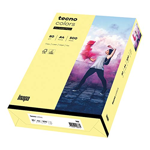 inapa farbiges Druckerpapier, buntes Papier tecno Colors: 80 g/m², A4, 500 Blatt, hellgelb von inapa