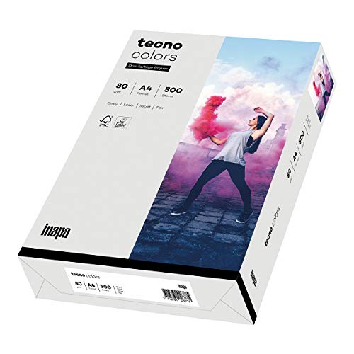 inapa farbiges Druckerpapier, buntes Papier tecno Colors: 80 g/m², A4, 500 Blatt, hellgrau von inapa