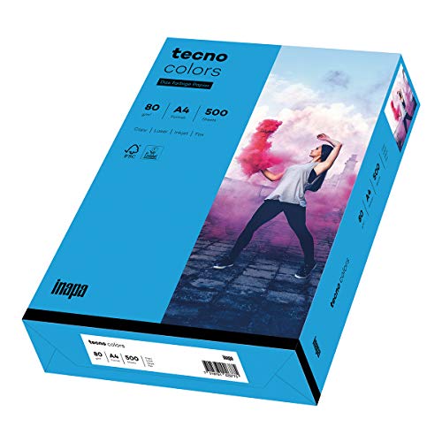 inapa farbiges Druckerpapier, buntes Papier tecno Colors: 80 g/m², A4, 500 Blatt, intensiv-blau von inapa