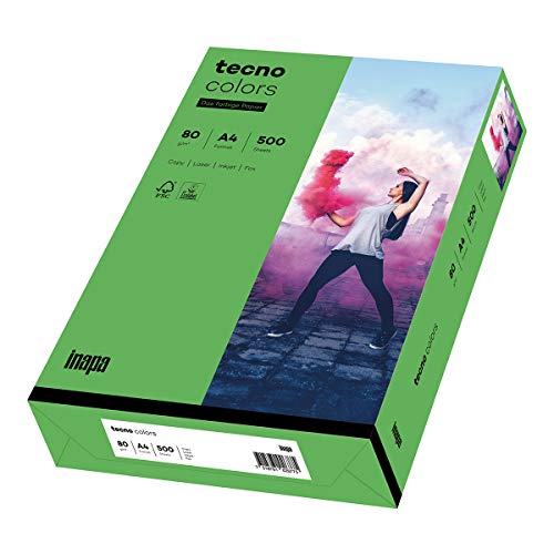 inapa farbiges Druckerpapier, buntes Papier tecno Colors: 80 g/m², A4, 500 Blatt, intensivgrün von inapa