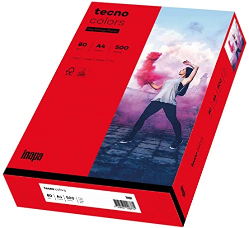 inapa farbiges Druckerpapier, buntes Papier tecno Colors: 80 g/m², A4, 500 Blatt, intensivrot von inapa