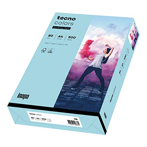 inapa farbiges Druckerpapier, buntes Papier tecno Colors: 80 g/m², A4, 500 Blatt, mittelblau von inapa