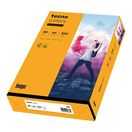 inapa farbiges Druckerpapier, buntes Papier tecno Colors: 80 g/m², A4, 500 Blatt, mittelorange von inapa