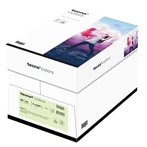 inapa farbiges Druckerpapier, buntes Papier tecno Colors: 80 g/m², A3, 2.500 Blatt (5x500), hellgrün, 80g / m² von inapa