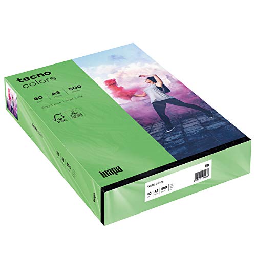 inapa farbiges Druckerpapier, buntes Papier tecno Colors: 80 g/m², A3, 500 Blatt, intensivgrün von inapa