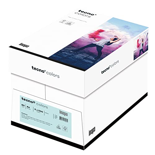 inapa farbiges Druckerpapier, buntes Papier tecno Colors: 80 g/m², A4, 2.500 Blatt (5x500), hellblau, 80g / m² von inapa