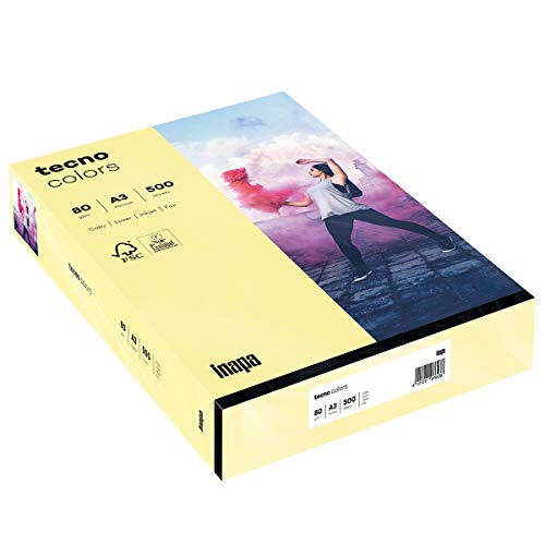 inapa farbiges Druckerpapier buntes Papier tecno Colors: 80 g/m², A3, 500 Blatt, hellgelb von inapa