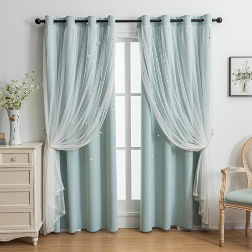 indistar Verdunkelungsvorhänge für Kinder, Sternausschnitt, für Mädchen, Schlafzimmer, Fenster, Zimmer, verdunkelnde Vorhänge und Vorhänge, Babyzimmer-Vorhänge (2 Paneele, 132 x 244 cm, Hellblau) von indistar