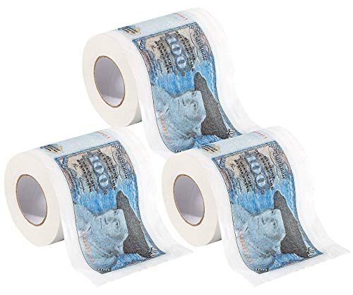 infactory Spaßpapier für Gäste-WC: 3 Rollen Retro-Toilettenpapier 100 D-Mark (witzige Toilettenpapier-Rollen, Klopapier Bedruckt Fun, Geschenkpapier) von infactory