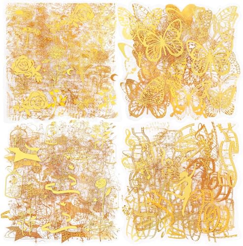 180 Stücke Scrapbooking Aufkleber, Infeelme Gestanzte Goldene Holografische Aufkleber, Dekorative selbstklebende Sticker für Bullet Journal, Tagebuch, Planer, Zeitplanbuch, Agenda, Kalender von infeelme