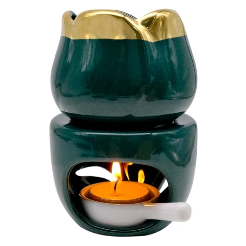 INHEMING duftwachs Lampe, Duftlampe für ätherische öle,Keramik duftöl Lampe, duftlampe teelicht,Wax melt Burner, ölbrenner für Wachsschmelzen, Blumenmodell (grün) von inheming