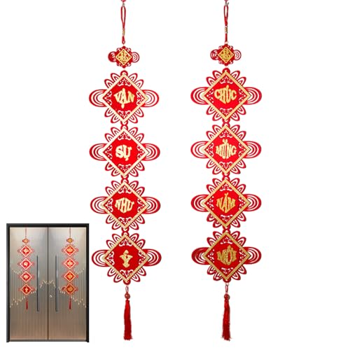 Hängende Dekoration zum Chinesischen Neujahr, vietnamesisches Schriftzeichen – hängende Quasten zum Mondneujahr 2024, Lange hängende 3D-Beflockung, hängende Dekoration mit roten chinesischen Knoten von inhis