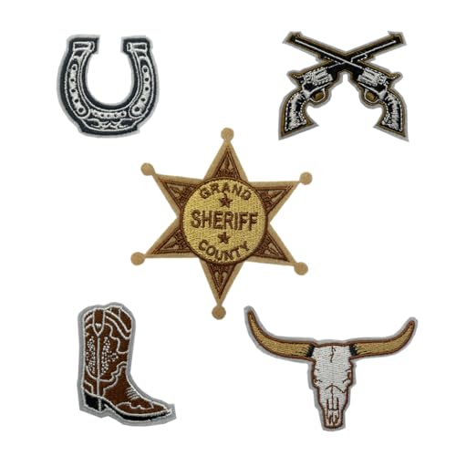 5er Set Cowboy Core Stickerei Patch zum Aufbügeln oder Aufnähen bestickt Motiv Transfer Sheriffschuh Pferdestiefel Stier Schädel 5er Set Cowboy Core Stickerei Patch zum Aufbügeln oder Aufnähen bestickt Motiv Transfer Sheriffschuh Pferdestiefel Stier Schädel von inking house