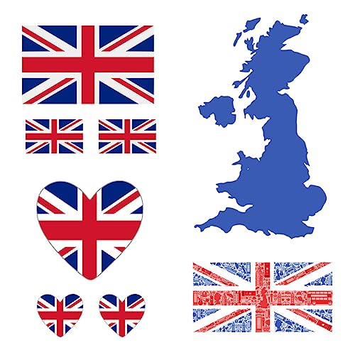 inking house - 8 x UK Bügelbilder für Stoffe, Union Jack, Großbritannien-Flagge, Herz, UK-Karte von inking house