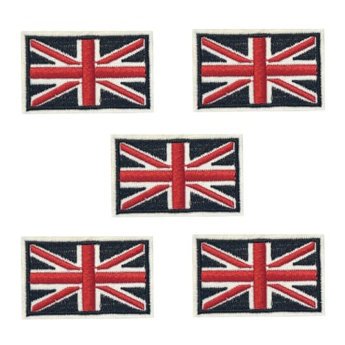 Set mit 5 x Union Jack-Stickerei-Aufnäher, zum Aufbügeln oder Aufnähen, bestickte Motivübertragung, UK-Flagge, Großbritannien, GB Set mit 5 x Union Jack-Stickerei-Aufnäher, zum Aufbügeln oder Aufnähen, bestickte Motivübertragung, UK-Flagge, Großbritannien, GB von inking house