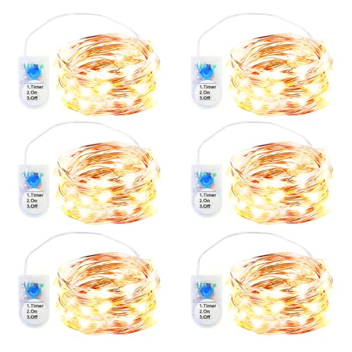 innolife 6 Stück Aufgerüstet LED Lichterkette mit Timer, CR2450 Batterie, 2M 20LEDs Kupferdraht Mini Lichterketten Klein für Party Weihnachten Halloween, Wasserdichte Innen Deko Lichter, Warmweiß innolife 6 Stück Aufgerüstet LED Lichterkette mit Timer, CR2450 Batterie, 2M 20LEDs Kupferdraht Mini Lichterketten Klein für Party Weihnachten Halloween, Wasserdichte Innen Deko Lichter, Warmweiß von innolife