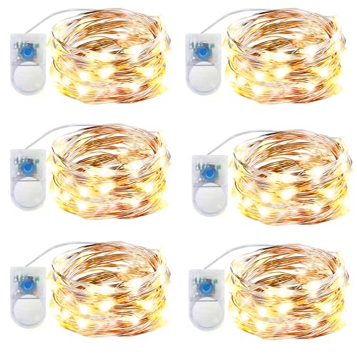 innolife Aufgerüstet 6er-Pack Lichterketten mit Timer, Batterie Kupferdraht Lichterkette 2M 20 LEDs lichterketten Weihnachten Batteriebetrieben Wasserdichte Lichter innen und Außen Deko, Warmweiß von innolife