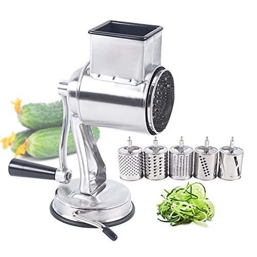 Grater Manuelle Kartoffelreibe Reibemaschine Kurbel Trommelreibe Handumdrehen Edelstahl 5 Trommeln Manuelle Gemüse Schneider für Salat Gemüse Zwiebel Cheese, Silber Grater Manuelle Kartoffelreibe Reibemaschine Kurbel Trommelreibe Handumdrehen Edelstahl 5 Trommeln Manuelle Gemüse Schneider für Salat Gemüse Zwiebel Cheese, Silber von innytund