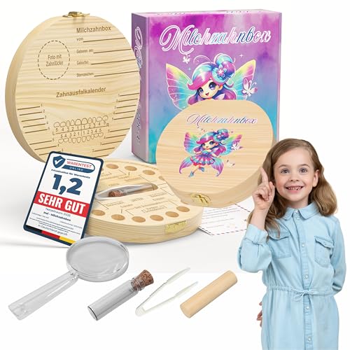 Kinderzahndose für Milchzähne. Personalisierbare Milchzahndose. Ink.Geschenkbox, Lupe und Zahnfeebrief. Zahndose als Geschenk für Kinder. (Pink-Blau) von insi