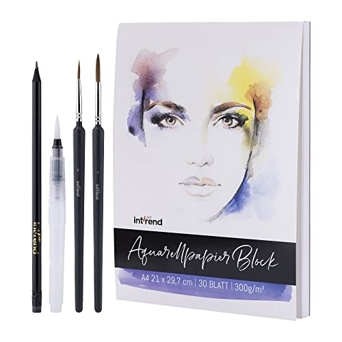 int!rend Aquarellpapier A4 300 g/m² 30 Seiten - Aquarellblock Malpapier mit Wassertankpinsel & Bleistift - Aquarell Papier zum Malen - Watercolor Paper, Aquarell Block, Aquarell Skizzenbuch int!rend Aquarellpapier A4 300 g/m² 30 Seiten - Aquarellblock Malpapier mit Wassertankpinsel & Bleistift - Aquarell Papier zum Malen - Watercolor Paper, Aquarell Block, Aquarell Skizzenbuch von int!rend