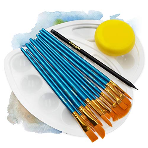 int!rend Pinsel Set 16-teilig - Aquarellpinsel Pinsel Acrylfarbe - 12 feine Malpinsel 2 Mischpaletten 1 Schwamm 1 Bleistift - Acrylfarben Aquarell Ölfarben - Schulpinsel Pinselset int!rend Pinsel Set 16-teilig - Aquarellpinsel Pinsel Acrylfarbe - 12 feine Malpinsel 2 Mischpaletten 1 Schwamm 1 Bleistift - Acrylfarben Aquarell Ölfarben - Schulpinsel Pinselset von int!rend