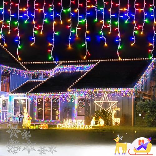 Lichterkette Eisregen Außen, 5m 200er LED Lichtervorhang LED mit Timer, IP44 wasserdicht 8 Modi für Innen Außen Weihnachten, Schlafzimmer, Party, Hochzeit, Balkon, Garten Deko von interGo