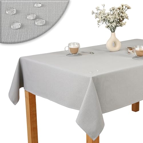 invitta Baumwoll-Polyester-Tischdecke Grau 140x340 cm, Elegante Leinenoptik, Fleckabweisend, Hochwertige Baumwoll-Polyester-Mischung 230g/m², Pflegeleicht, O1-P130 invitta Baumwoll-Polyester-Tischdecke Grau 140x340 cm, Elegante Leinenoptik, Fleckabweisend, Hochwertige Baumwoll-Polyester-Mischung 230g/m², Pflegeleicht, O1-P130 von invitta