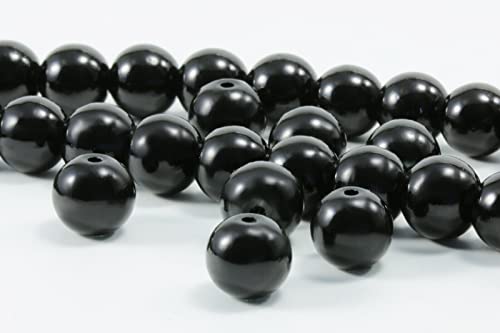 INWARIA Glasperlen rund Qualitäts - Perlen Schmuck basteln, Ø 10 mm, 50 Stück, P-1/10 (Schwarz) von inwaria