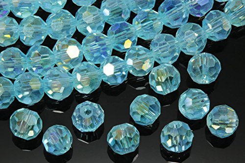 INWARIA Kristall Glasperlen 4mm facettiert rund Crystal AB Perlen Glasschliffperlen KP-4 (4mm - 100 Stück, Aquamarine AB) von inwaria