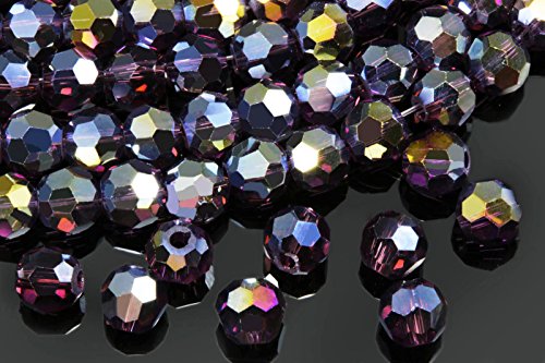 INWARIA Kristall Glasperlen 4mm facettiert rund Crystal AB Perlen Glasschliffperlen KP-4 (4mm - 50 Stück, Amethyst AB) von inwaria