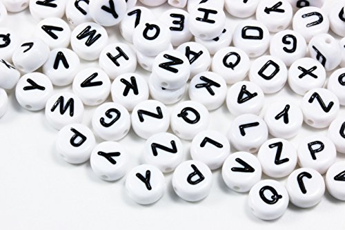 inwaria Kunststoff Perlen rund weiß schwarz Buchstaben A-Z 100 Stück Mix, neu (100 Stück, Weiß) von inwaria