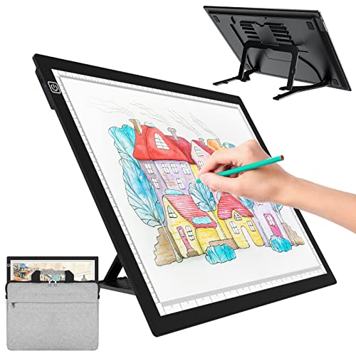 Leuchttisch A3 | Dimmbarer Leuchtplatte A3 | Light Pad 2500 mAh Batteriebetrieben Ricaricabile für Kinder für Diamond Painting, Zeichnen, Tattoo | Lightpad mit Ständer und Tragetasche von iodoo