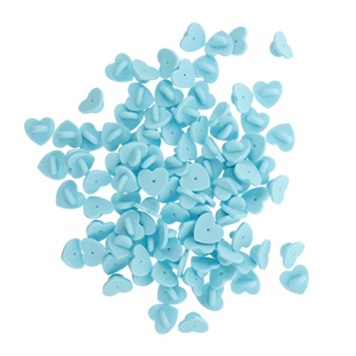 iplusmile 100 Stück Herzförmige Plastikkappe Pinpfeger Brosche Niedliche Knopfnadeln Herzstift Krawattennadel Herz-stiftrücken Abzeichen-pin-halter Herzform -reversnadeln Gummi Blau von iplusmile