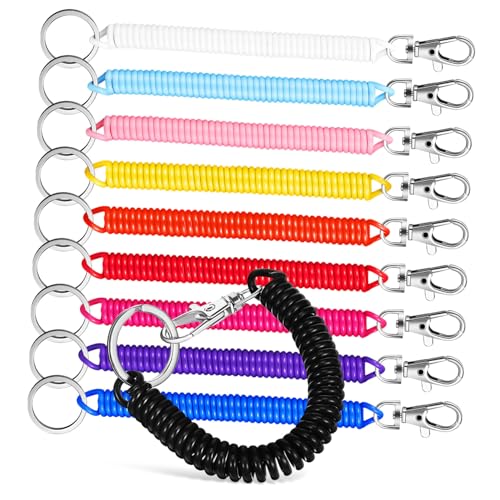 iplusmile 10Stücke Spiralketten Schlüsselanhänger Einziehbare Sicherheits Schlüsselanhänger mit Karabiner Dehnbare Kordel für Schlüssel und Ausweise Vielseitig Einsetzbar von iplusmile