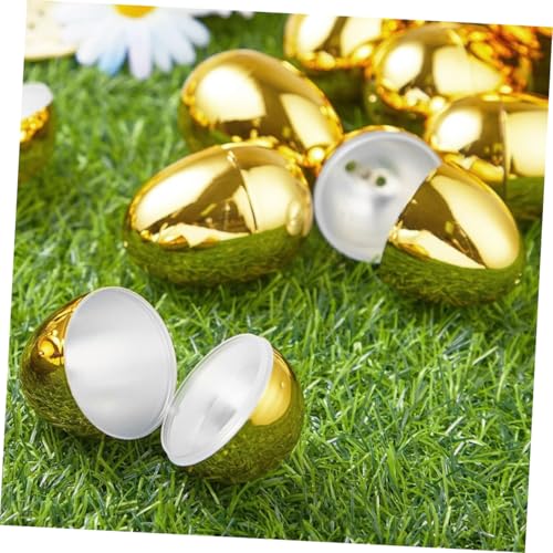 iplusmile 12 Stück Teiliges Befüllbare Goldene Plastikeier Wiederverwendbare Ostereier zum Befüllen mit Süßigkeiten und Geschenkfüllern Leuchtend Goldene Ostereier für Osterparty Dekoration von iplusmile