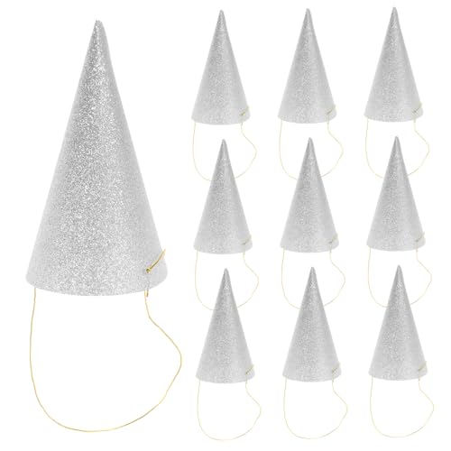 iplusmile 12 Stück Teiliges Glitzer Kegelhut Silber mit Königlicher Prinzenkrone Geburtstags Partyhüte für Erwachsene Verstellbar mit Band Festliche Dreieckshüte für von iplusmile