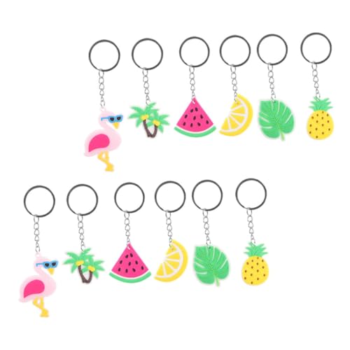 iplusmile 12 Stück Teiliges Hawaii Schlüsselanhänger Bunte Tropische Anhänger mit Palmblatt Kokosbaum Flamingo Wassermelone Ananas Zitrone Dekorative Schlüsselringe für Sommerparty und von iplusmile