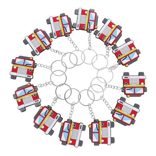 iplusmile 12Stücke Feuerwehrauto Schlüsselanhänger Partygeschenke für Kindergeburtstage Feuerwehrmann Themendekoration Lustige Schlüsselringe für Feuerwehrpartys von iplusmile