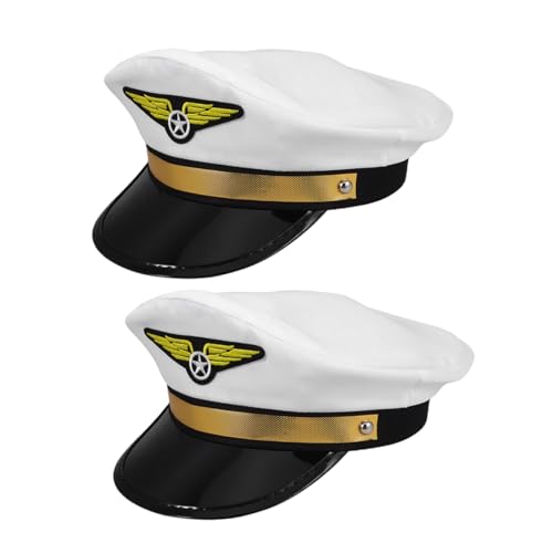 iplusmile 2 Stück Pilotenmütze Bühnenperformancehut Kapitänsmütze Für Erwachsene Airline-pilotenkappe Airline-piloten-kostümhut Halloween Pilotenkostüm Hut Cosplay Pilotenhut Plastik Weiß von iplusmile