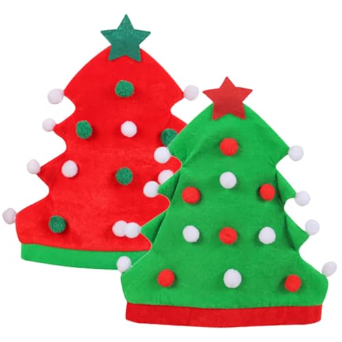 iplusmile 2 Stück Weihnachtsmütze Weihnachtsbaum Design Elf Partyhut Rot Grün Weihnachtskostüm Zubehör für Erwachsene Karneval Fotorequisite von iplusmile