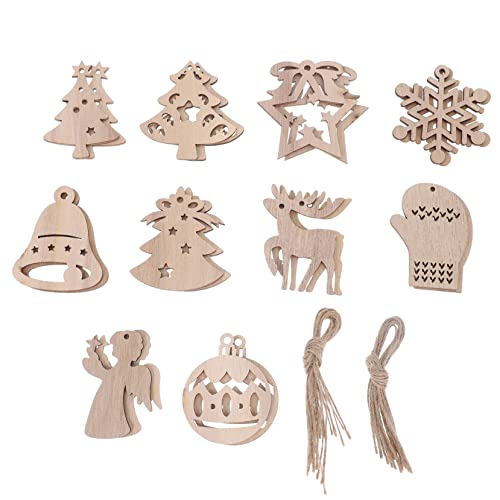 iplusmile 20 Stück Teiliges Holzanhänger Weihnachten Schneeflocken Holzornamente zum Hängen mit Juteseilen Stabile Holzscheiben für DIY Christbaumschmuck und Weihnachtsdeko Vielseitig für von iplusmile