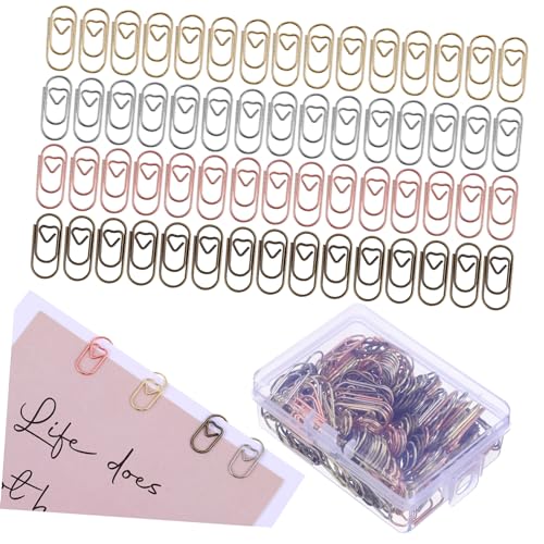 iplusmile 200 Stück Teiliges Metall Büroklammern Herzform Kleine Aktenklammern Binder Clips Bunte Farben Gold Silber Roségold Praktisch für Büro Schule und Zuhause von iplusmile