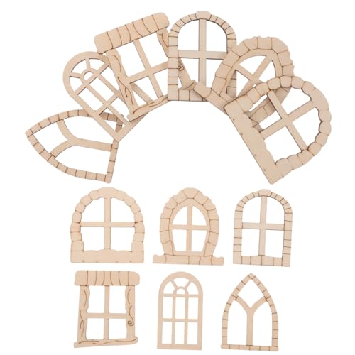 iplusmile 25Stücke Teiliges Unvollendetes Holz Zubehör Set für Türen und Fenster für DIY Gartenprojekte und Puppenmöbel Bastelideen für Feengärten von iplusmile