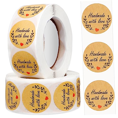iplusmile 2Rollen Runde Kraftpapier Aufkleber Handgemachte Versiegelungsaufkleber für Geschenkverpackungen Deko und Beutel für Selbstgemachte Leckereien und Handgefertigte von iplusmile