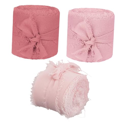 iplusmile 3 Rollen Hochzeitseinladungsband Rand Chiffon Seidenband handgemachtes Fransenband Satinband Bogenbänder Randband Schleifenband Band für Blumen Weihnachtsband DIY -Handwerksband von iplusmile