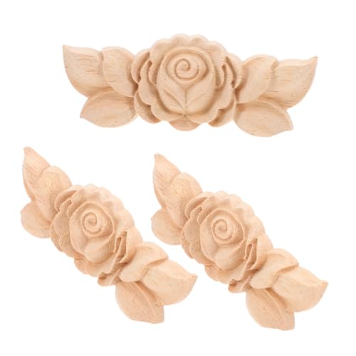 iplusmile 3 Stück Holz Geschnitzte Applikationen Rose Möbel Dekorative Onlays Unbemalt DIY Center Carving Aufkleber Für Spiegel Tür Decke Wandschrank Kommode Bett Bank Dekoration von iplusmile